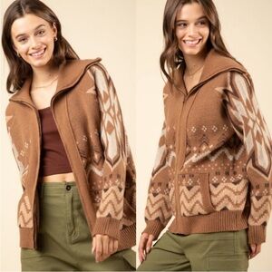 New Inn Zip Front Tribal Cardigan sz L